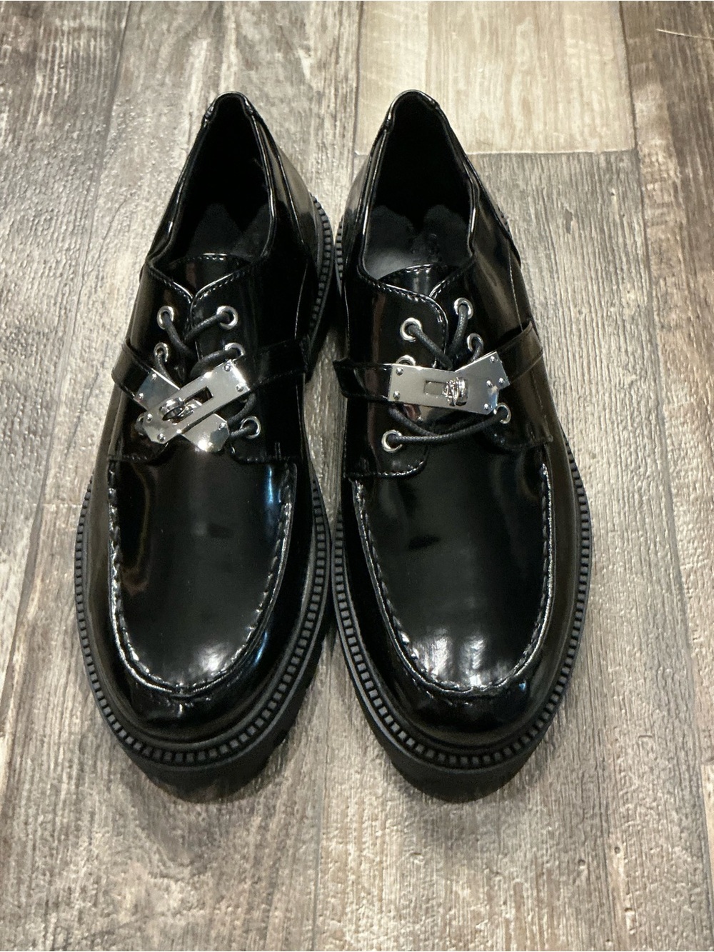 ASOS Black Patent Leather Lug Sole Slip-On Loafers Size 12 - Picture 8 of 16